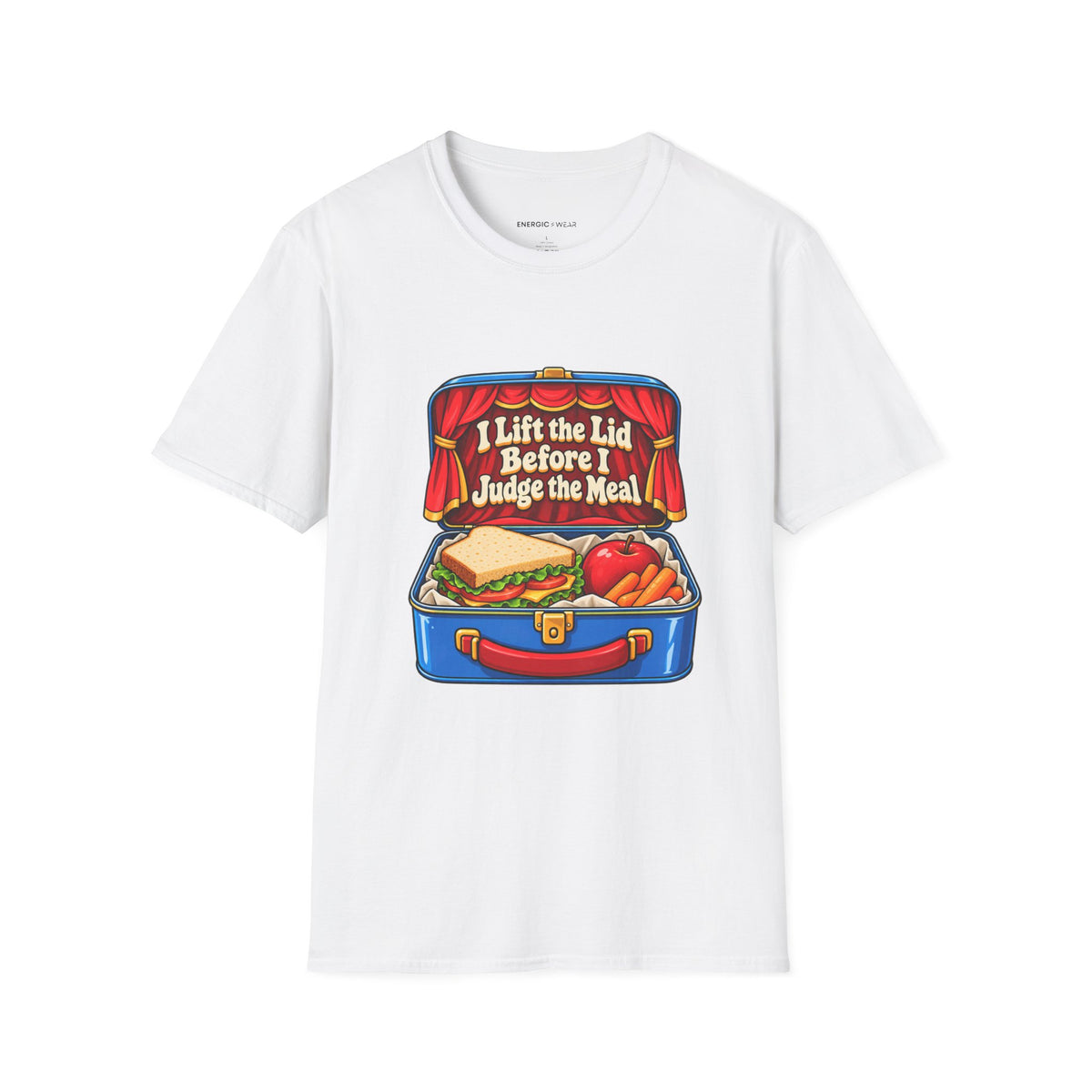 Graphic fitness T-shirt featuring the "I Lift the Lid Before I Judge the Meal" design.