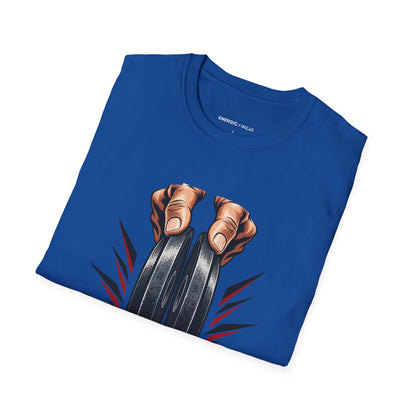 Graphic fitness T-shirt featuring the "Plate Pinch, Patient Hands" design.