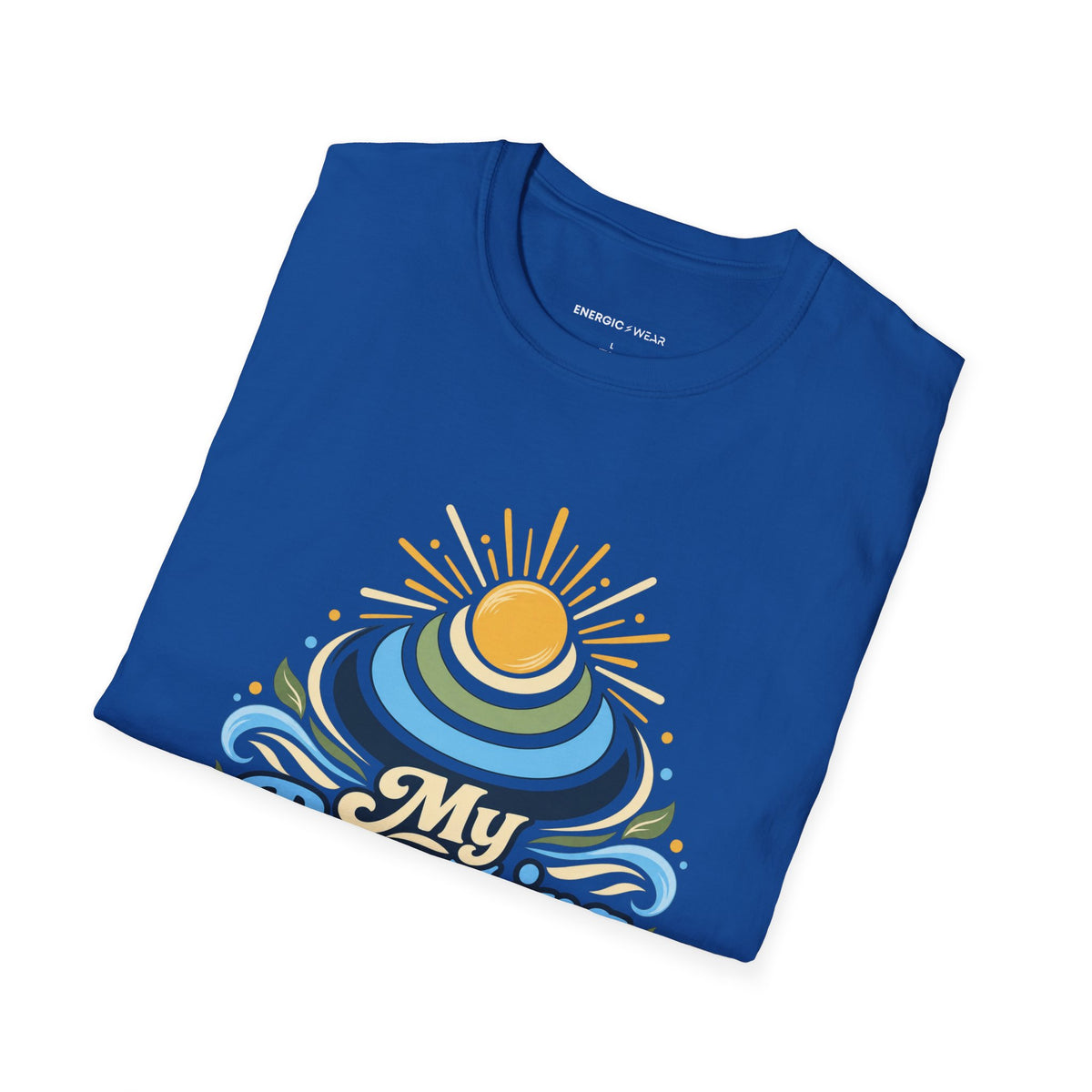 Graphic fitness T-shirt featuring the "My Breathing Sets the Tempo" design.