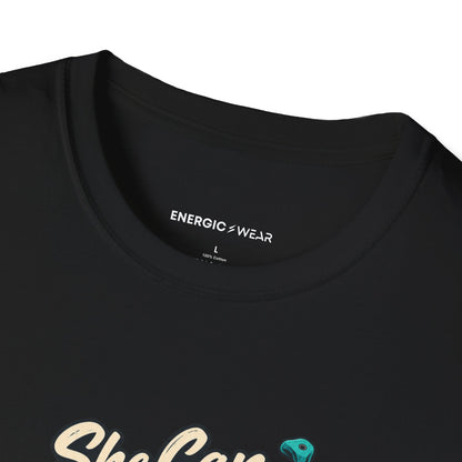Graphic fitness T-shirt featuring the "She Can Out-Climb Her Old Doubts" design.