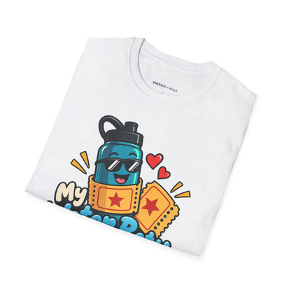 Graphic fitness T-shirt featuring the "My Water Bottle Is My Plus-One" design.