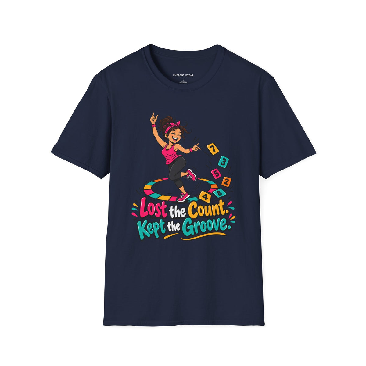 Graphic fitness T-shirt featuring the "Lost the Count, Kept the Groove" design.