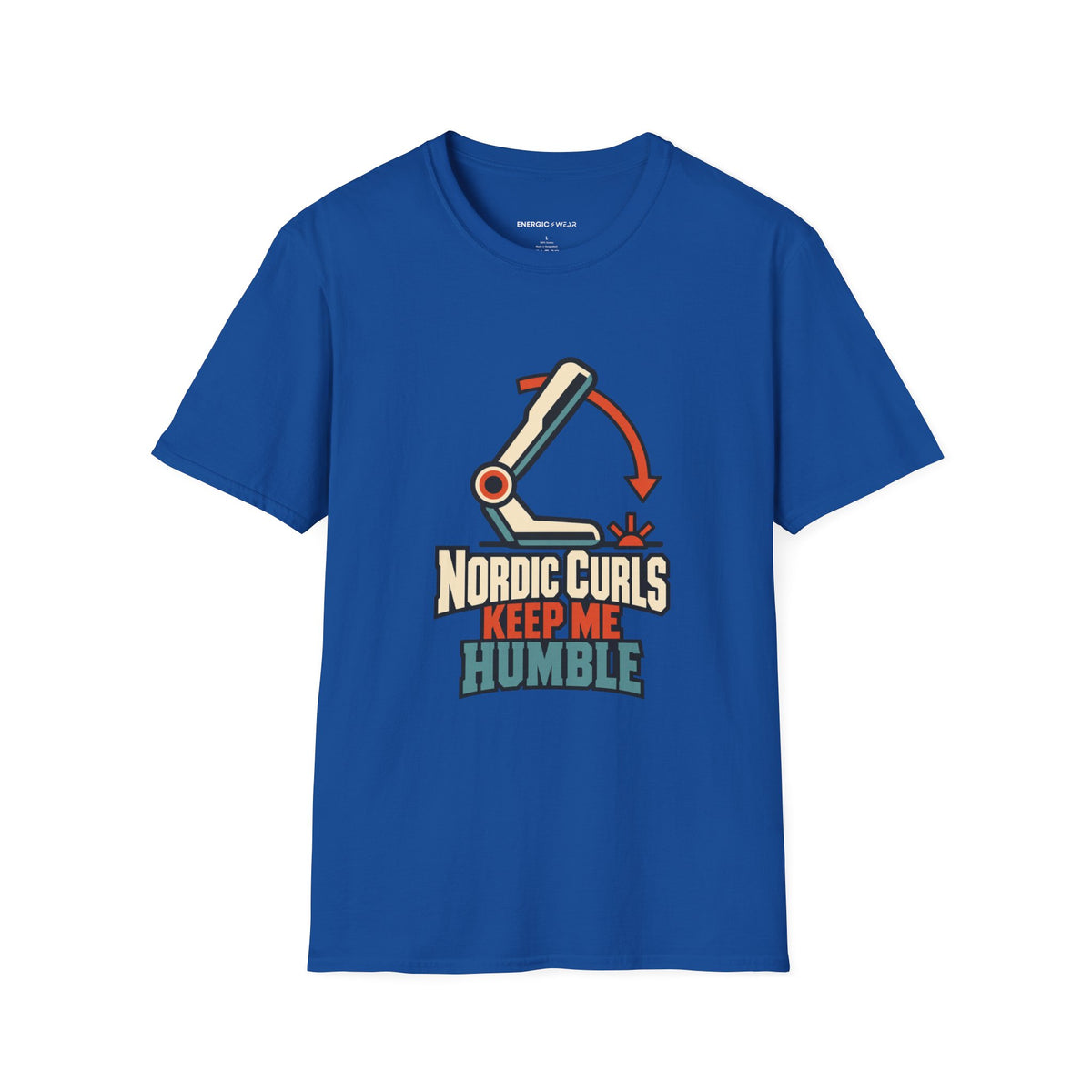 Graphic fitness T-shirt featuring the "Nordic Curls Keep Me Humble" design.
