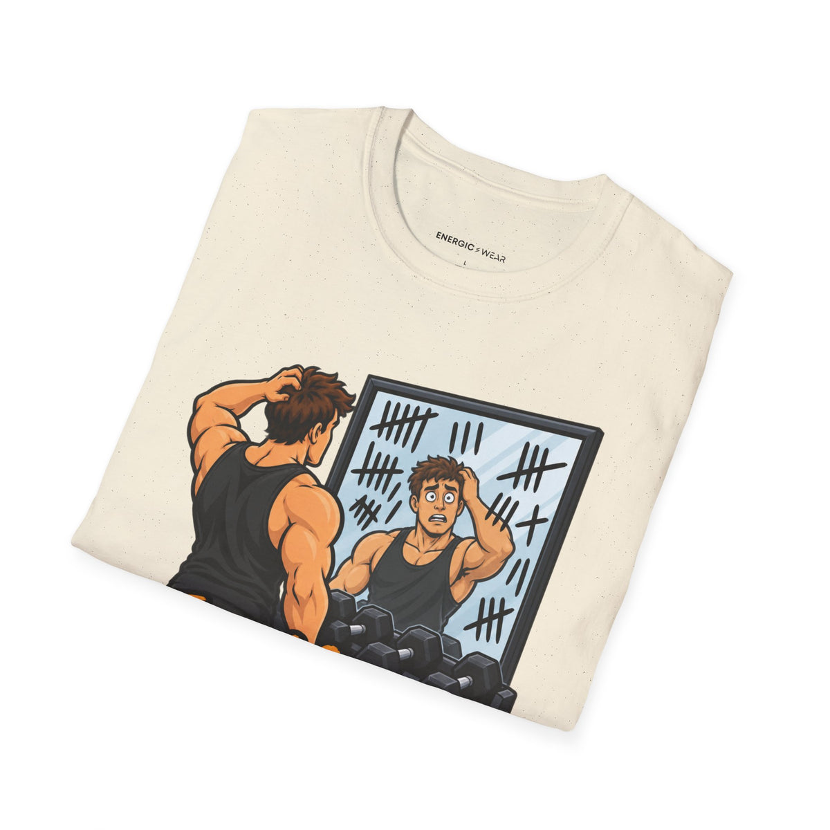 Graphic fitness T-shirt featuring the "The Mirror Caught Me Counting Wrong" design.