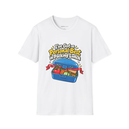 Graphic fitness T-shirt featuring the "I've Got a Personal Best in Packing Lunch" design.