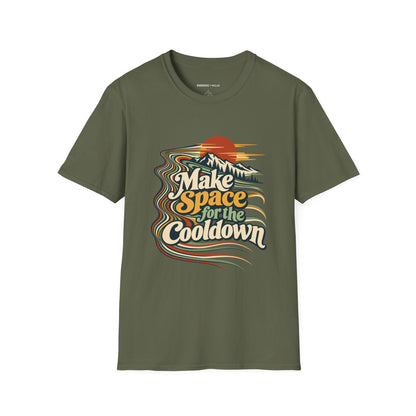 Graphic fitness T-shirt featuring the "Make Space for the Cooldown" design.