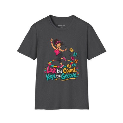 Graphic fitness T-shirt featuring the "Lost the Count, Kept the Groove" design.