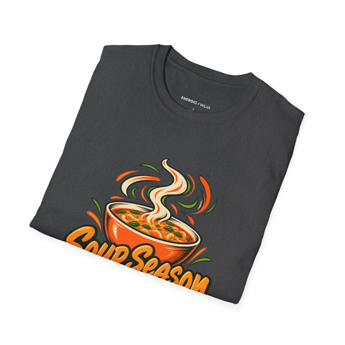 Graphic fitness T-shirt featuring the "Soup Season Meets Sweat Season" design.