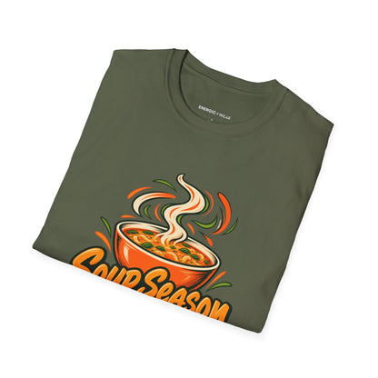 Graphic fitness T-shirt featuring the "Soup Season Meets Sweat Season" design.