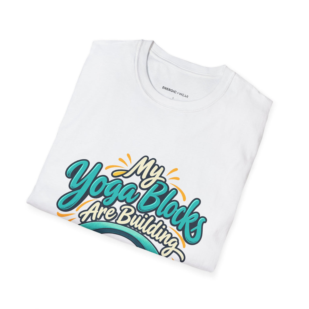 Graphic fitness T-shirt featuring the "My Yoga Blocks Are Building Trust" design.