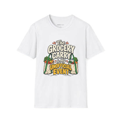 Graphic fitness T-shirt featuring the "The Grocery Carry Is My Unofficial Event" design.