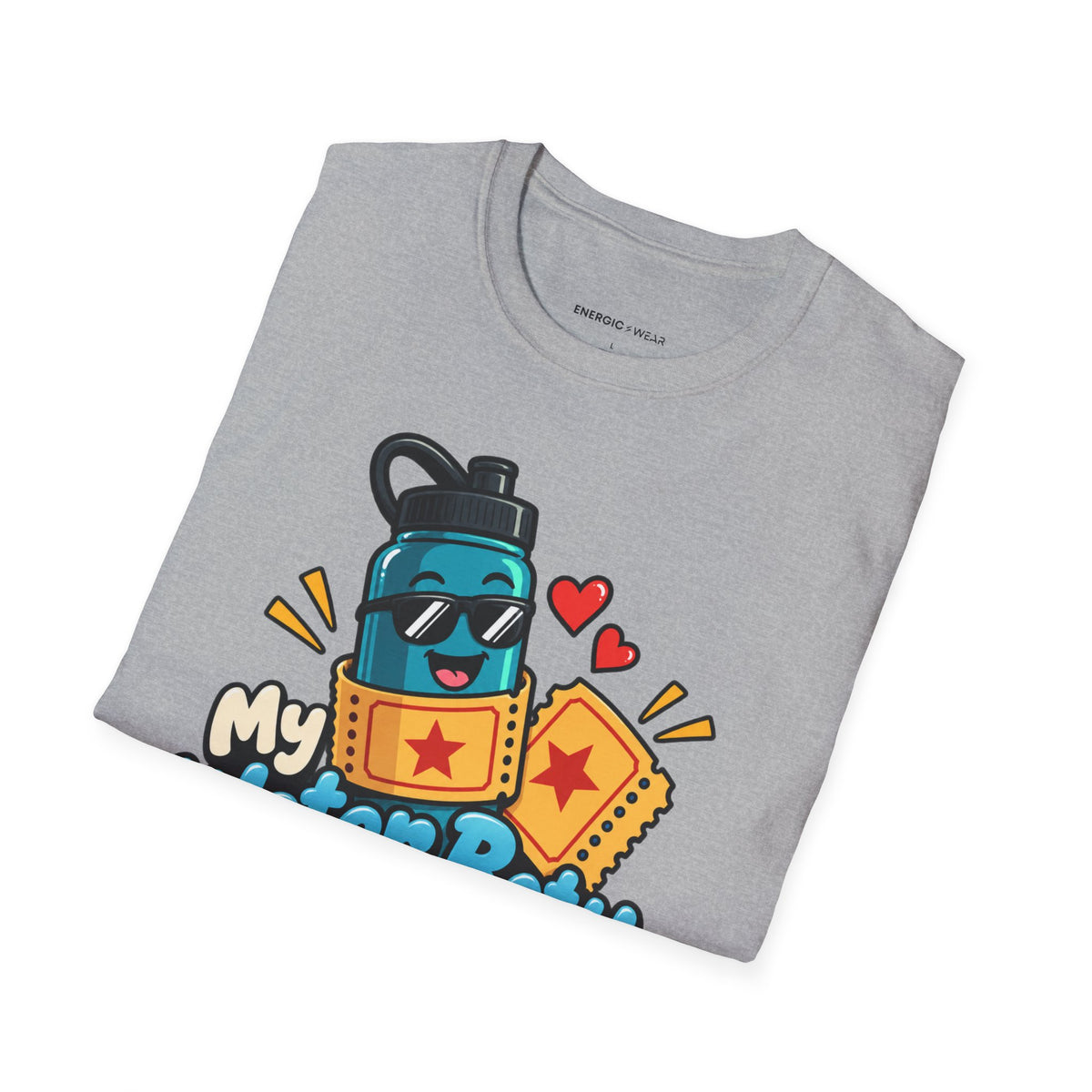 Graphic fitness T-shirt featuring the "My Water Bottle Is My Plus-One" design.