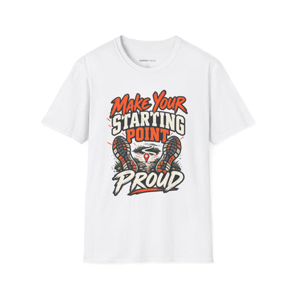 Graphic fitness T-shirt featuring the "Make Your Starting Point Proud" design.