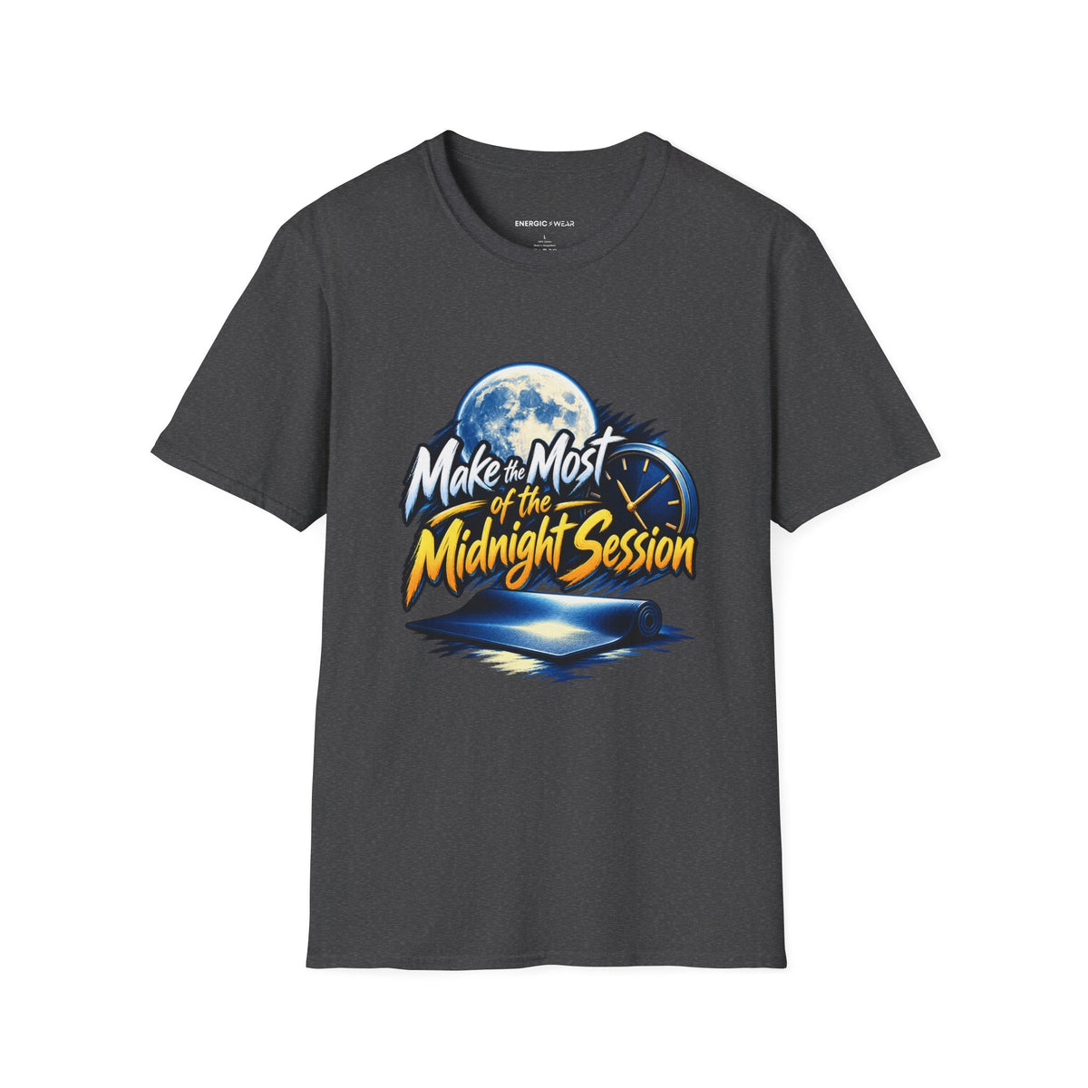 Graphic fitness T-shirt featuring the "Make the Most of the Midnight Session" design.
