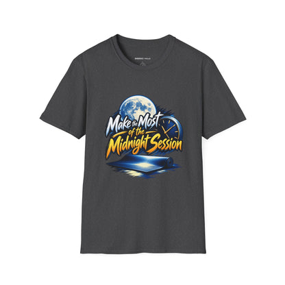 Graphic fitness T-shirt featuring the "Make the Most of the Midnight Session" design.