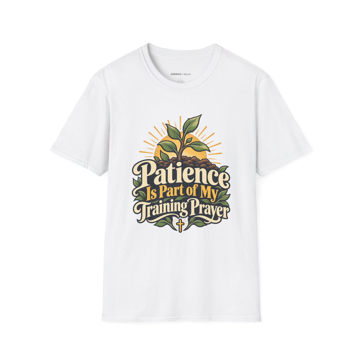 Graphic fitness T-shirt featuring the "Patience Is Part of My Training Prayer" design.