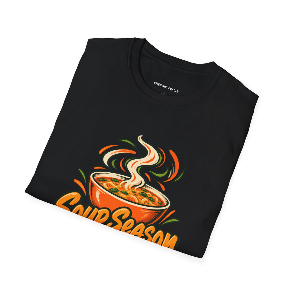 Graphic fitness T-shirt featuring the "Soup Season Meets Sweat Season" design.