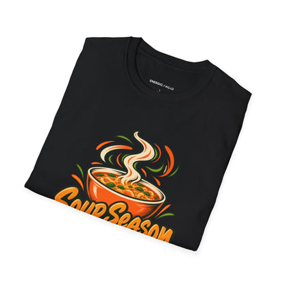 Graphic fitness T-shirt featuring the "Soup Season Meets Sweat Season" design.