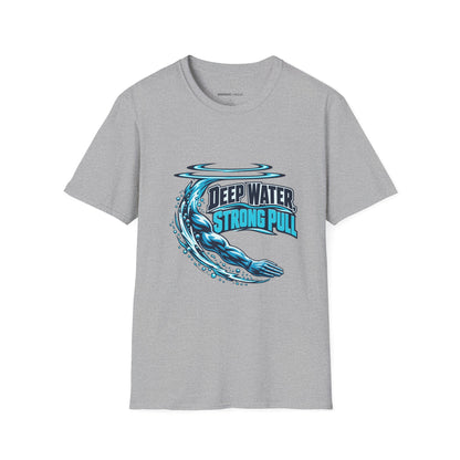 Graphic fitness T-shirt featuring the "Deep Water Strong Pull" design.