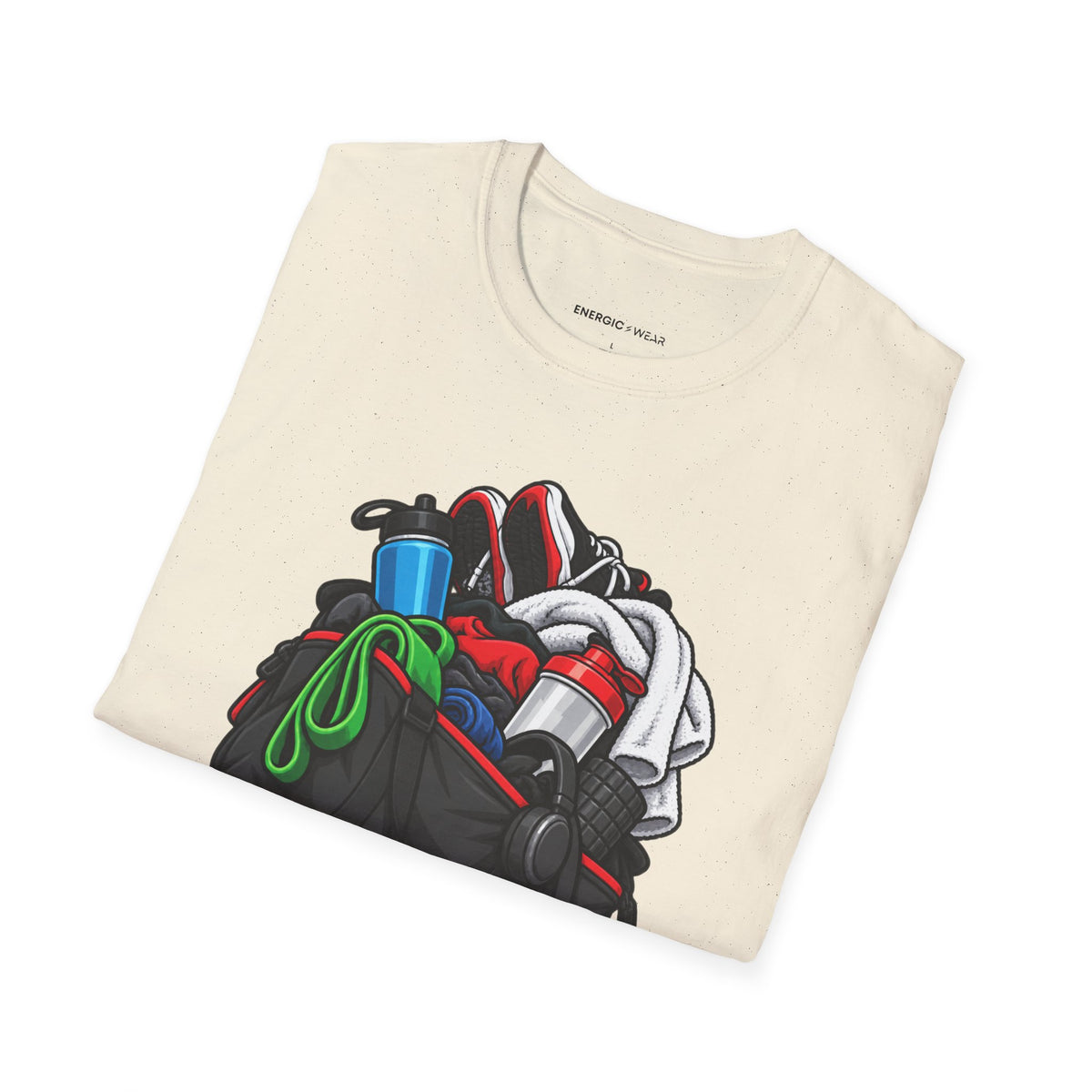 Graphic fitness T-shirt featuring the "I Need a Spotter for My Gym Bag" design.
