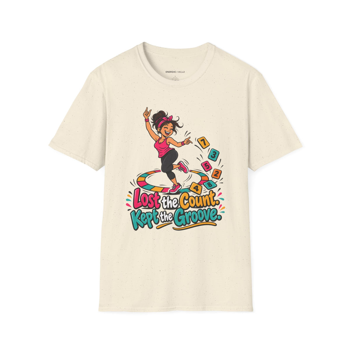 Graphic fitness T-shirt featuring the "Lost the Count, Kept the Groove" design.