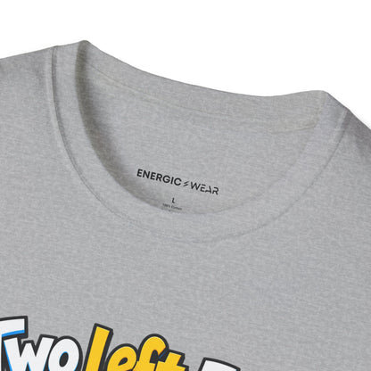 Graphic fitness T-shirt featuring the "Two Left Feet Met the Agility Ladder" design.