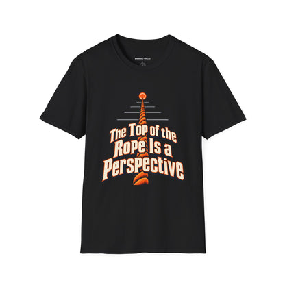 Graphic fitness T-shirt featuring the "The Top of the Rope Is a Perspective" design.