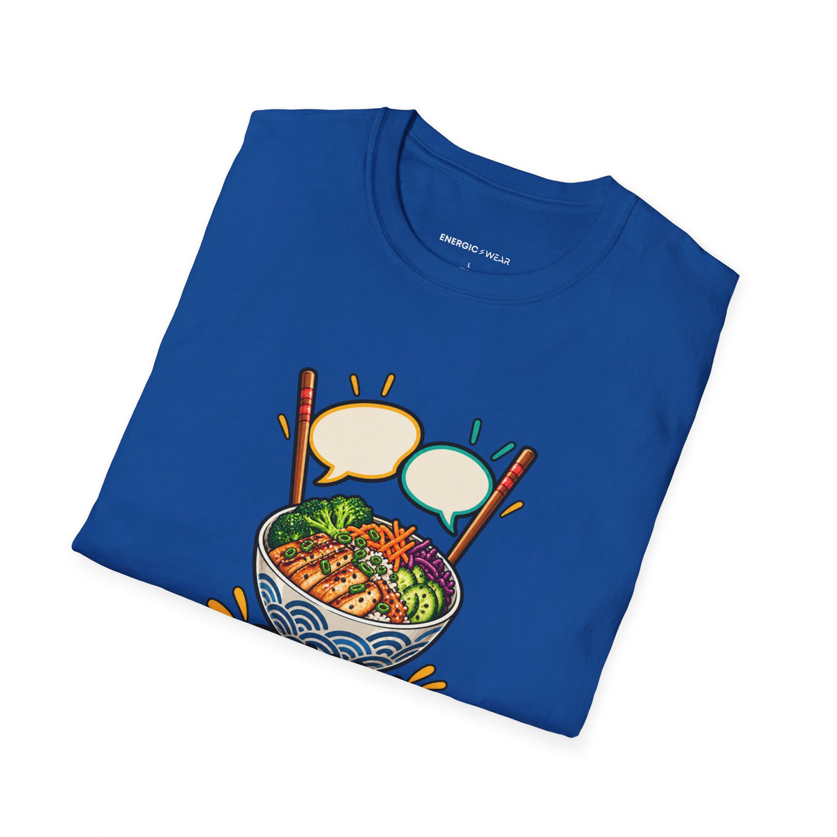 Graphic fitness T-shirt featuring the "My Post-Workout Debrief Comes With Chopsticks" design.