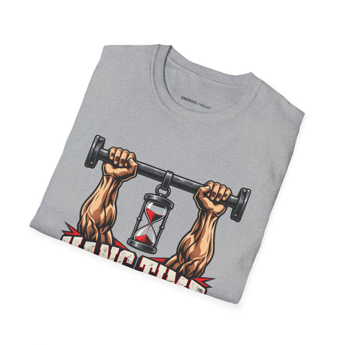 Graphic fitness T-shirt featuring the "Hang Time Earned by Hand" design.