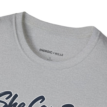 Graphic fitness T-shirt featuring the "She Can Be a Beginner at Fifty" design.