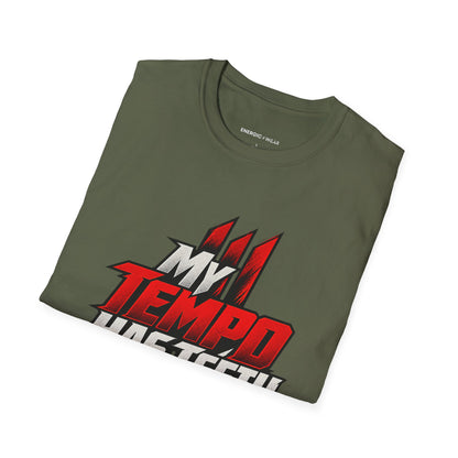 Graphic fitness T-shirt featuring the "My Tempo Has Teeth" design.