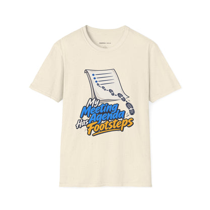 Graphic fitness T-shirt featuring the "My Meeting Agenda Has Footsteps" design.