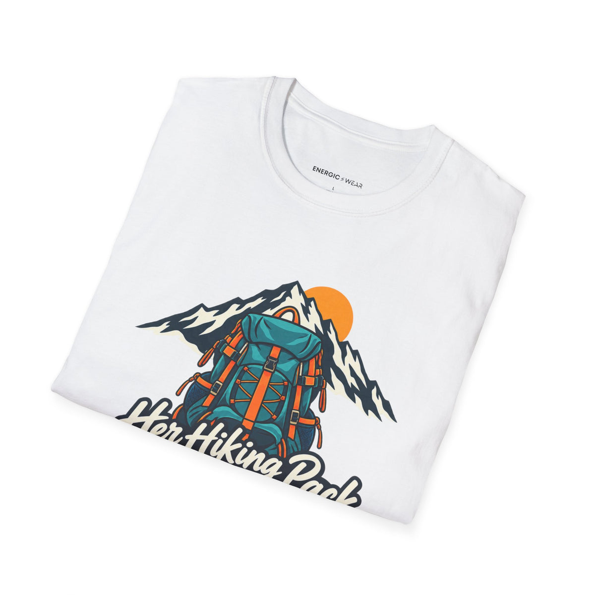 Graphic fitness T-shirt featuring the "Her Hiking Pack Has a Strong Foundation" design.