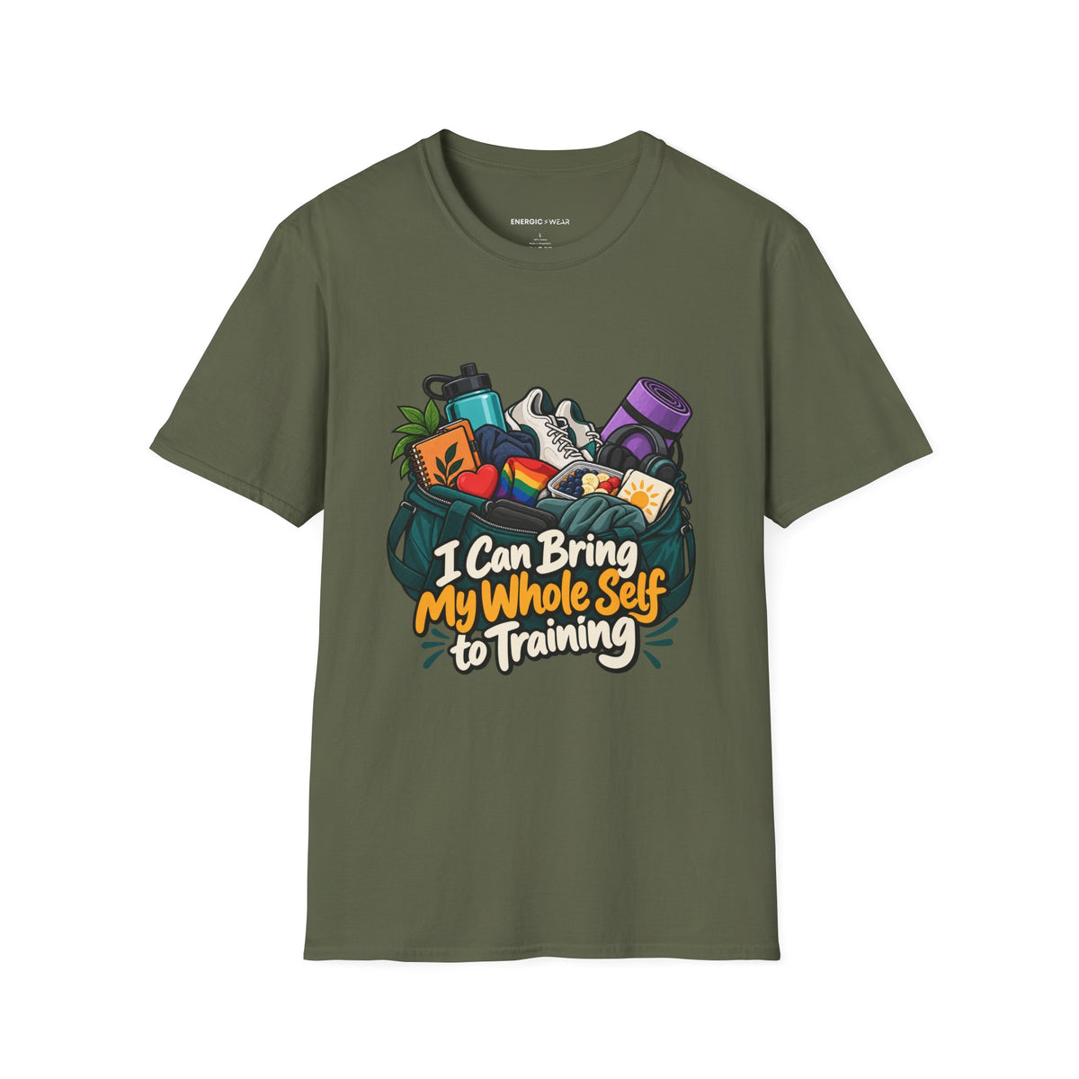 Graphic fitness T-shirt featuring the "I Can Bring My Whole Self to Training" design.