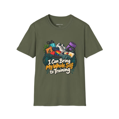 Graphic fitness T-shirt featuring the "I Can Bring My Whole Self to Training" design.
