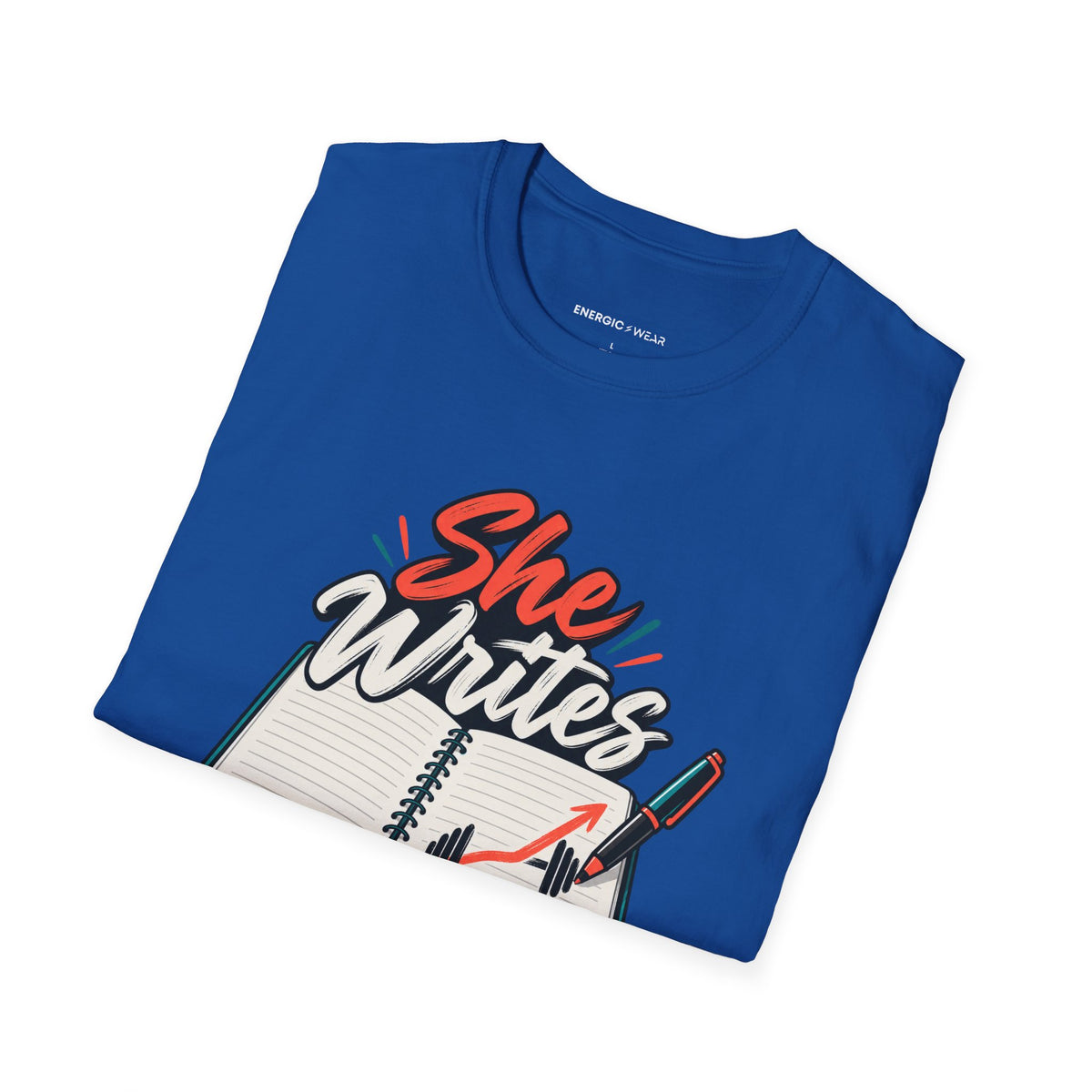Graphic fitness T-shirt featuring the "She Writes Her Own Training Notes" design.