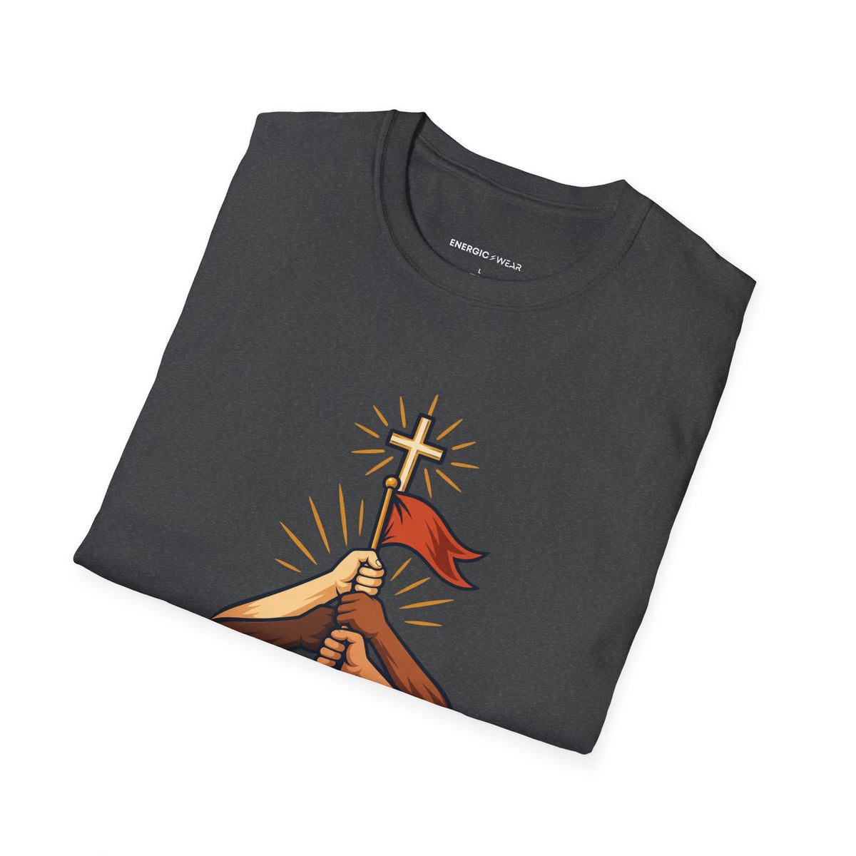 Graphic fitness T-shirt featuring the "Faith Makes Room for My Teammate S Victory" design.