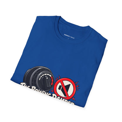 Graphic fitness T-shirt featuring the "The Rowing Damper Was Not a Volume Knob" design.