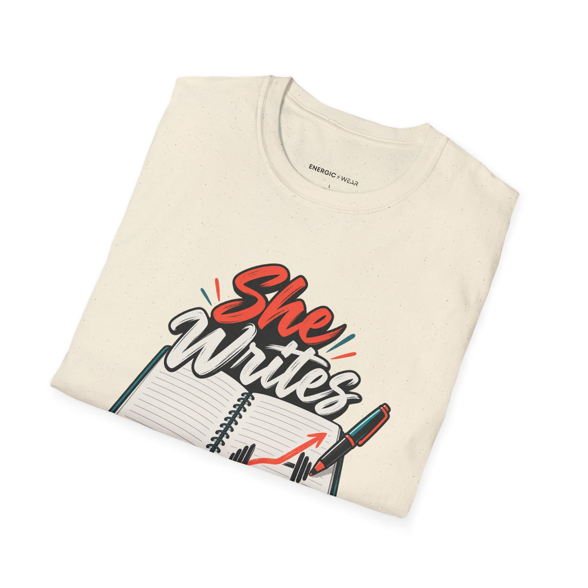 Graphic fitness T-shirt featuring the "She Writes Her Own Training Notes" design.