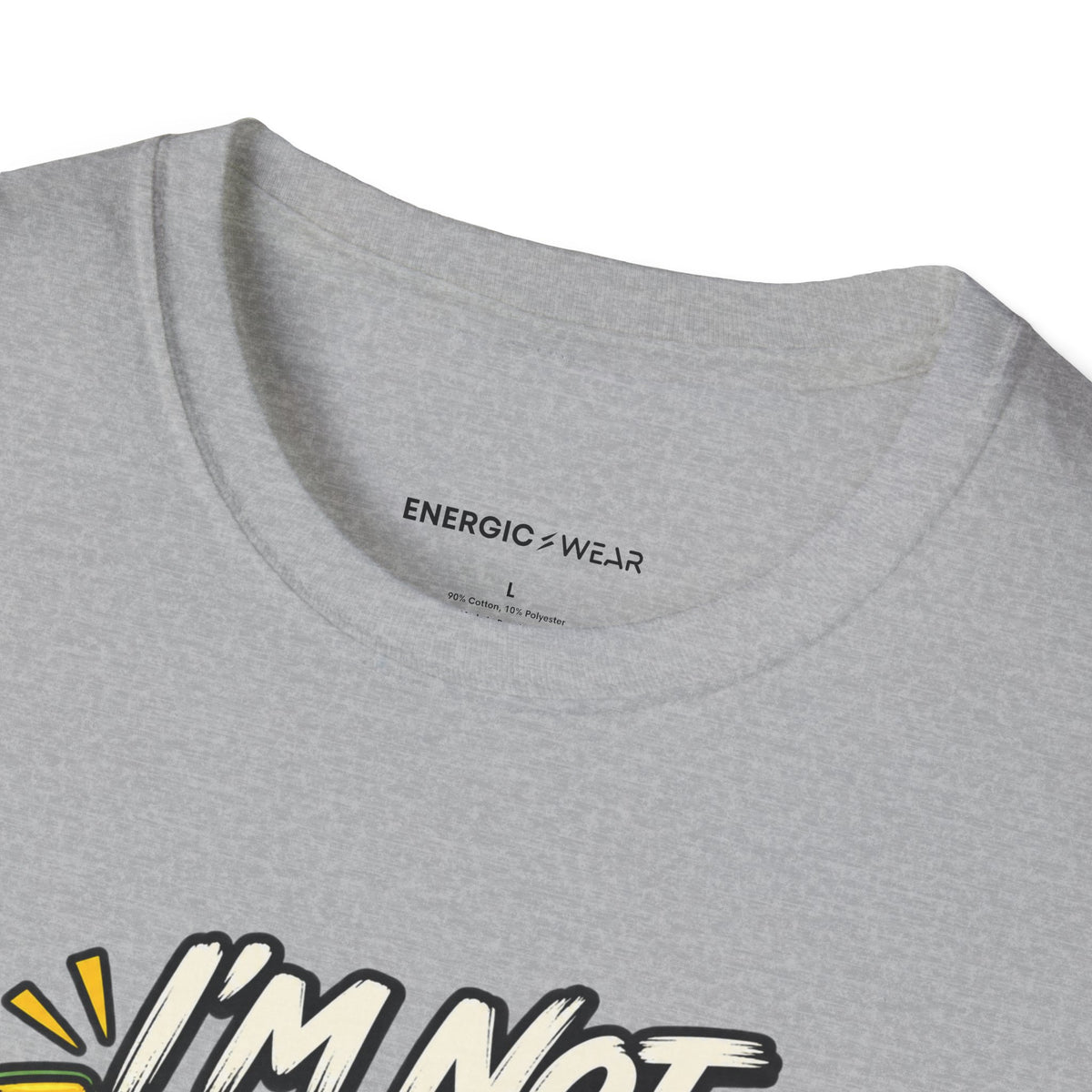 Graphic fitness T-shirt featuring the "I'm Not Lazy, I'm in Energy Saving Mode" design.