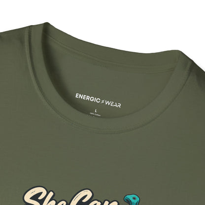 Graphic fitness T-shirt featuring the "She Can Out-Climb Her Old Doubts" design.