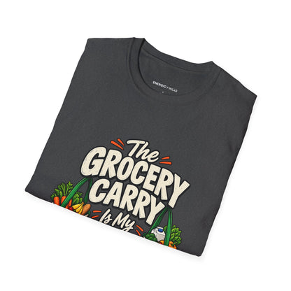 Graphic fitness T-shirt featuring the "The Grocery Carry Is My Unofficial Event" design.