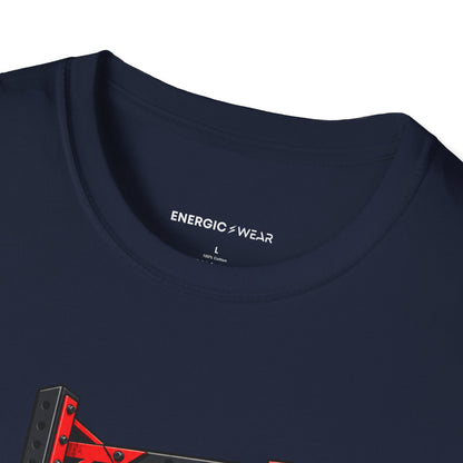 Graphic fitness T-shirt featuring the "Power Can Be Built One Side at a Time" design.