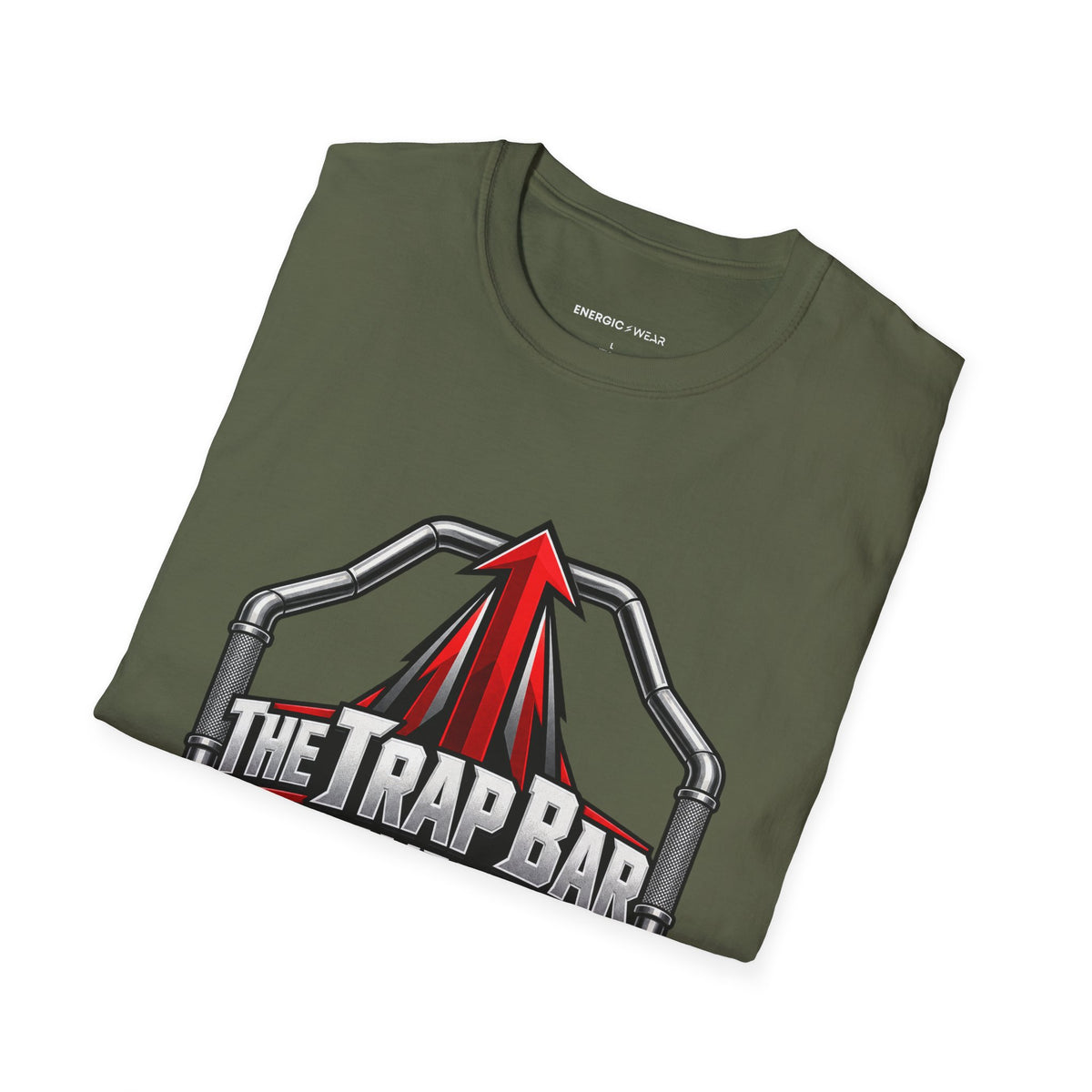 Graphic fitness T-shirt featuring the "The Trap Bar Frames My Intent" design.