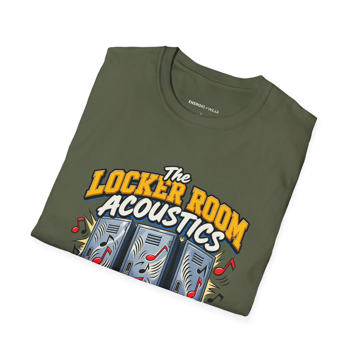 Graphic fitness T-shirt featuring the "The Locker Room Acoustics Deserve Better Than My Singing" design.