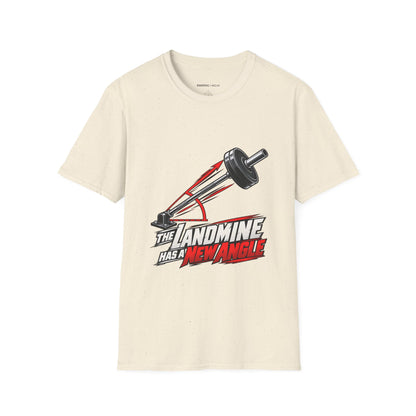 Graphic fitness T-shirt featuring the "The Landmine Has a New Angle" design.