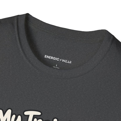 Graphic fitness T-shirt featuring the "My Training Buddy Stole the Last Strawberry" design.