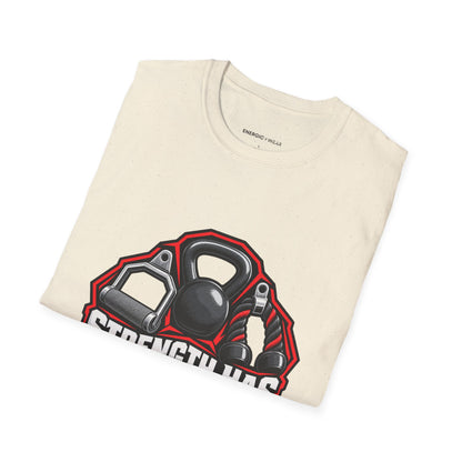 Graphic fitness T-shirt featuring the "Strength Has More Than One Grip" design.
