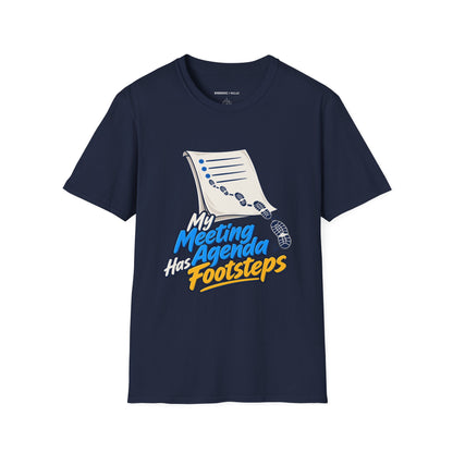 Graphic fitness T-shirt featuring the "My Meeting Agenda Has Footsteps" design.