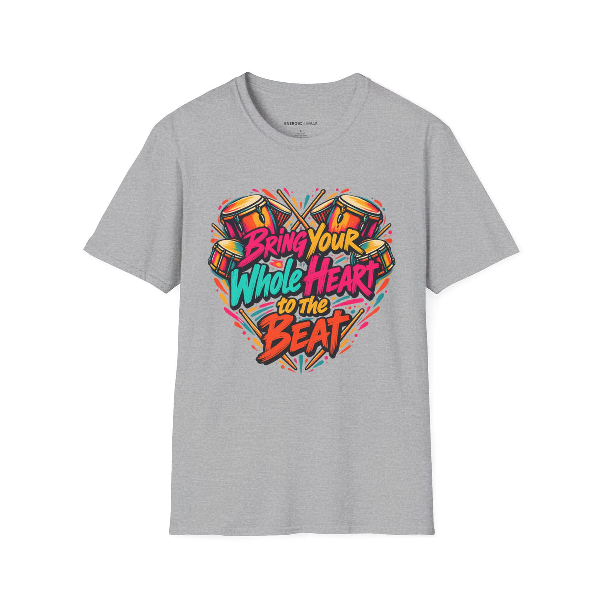 Graphic fitness T-shirt featuring the "Bring Your Whole Heart to the Beat" design.